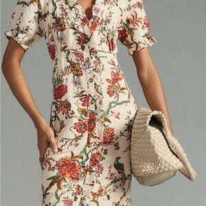 Pilcro Cream Floral Midi Dress